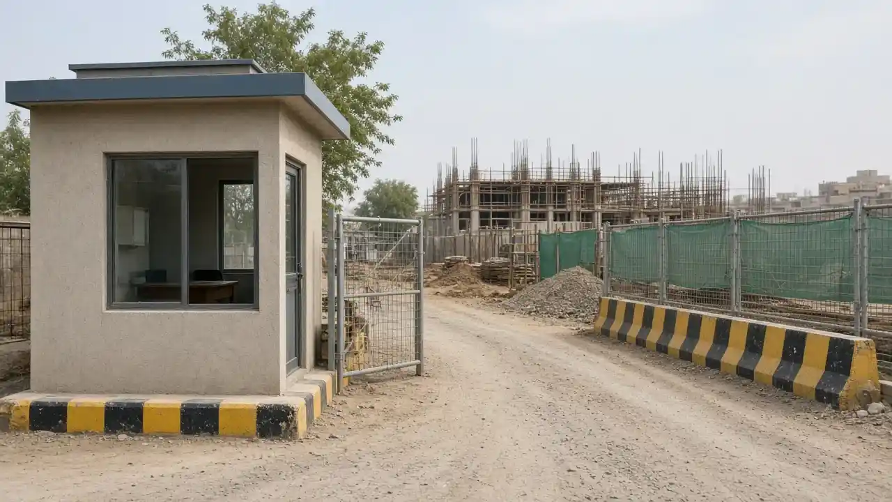 construction site setup checklist Pakistan security cabin at gate