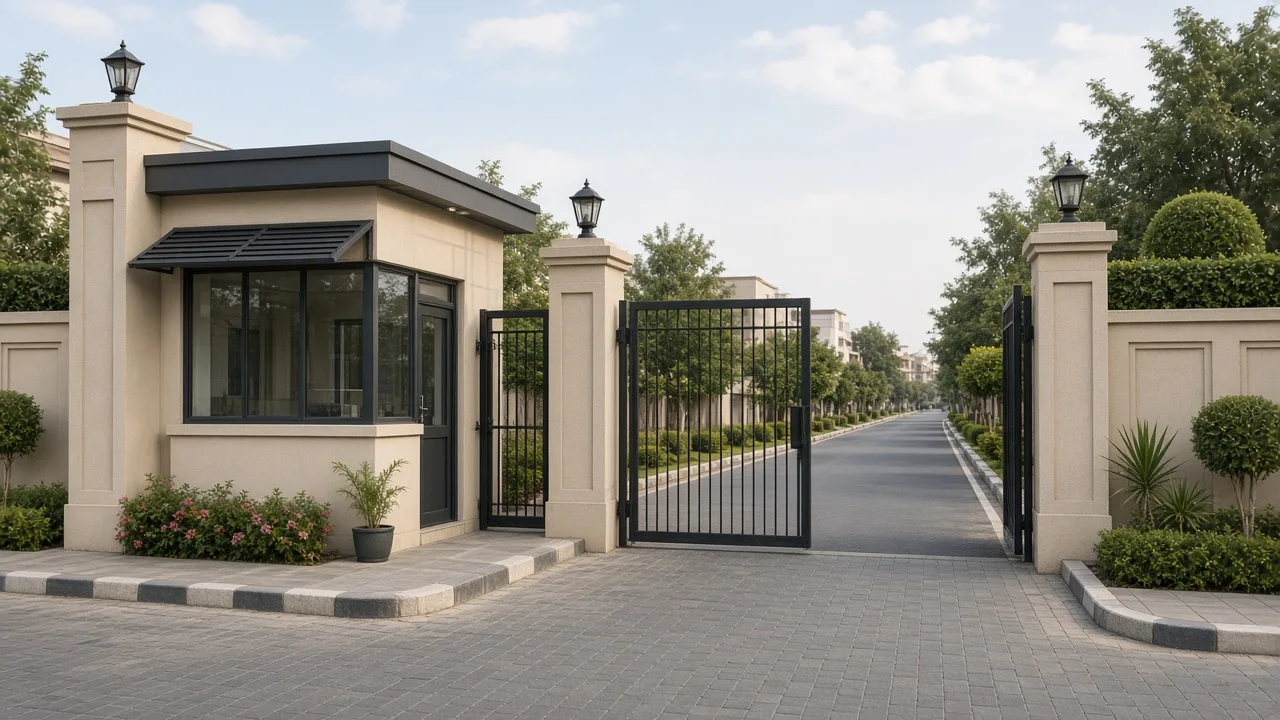 visitor management cabin Pakistan gate layout beside entrance lane